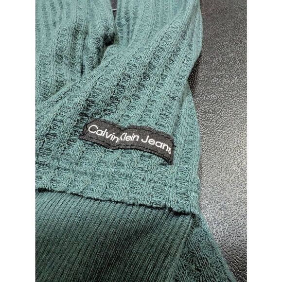 Calvin Klein Jeans Green Thermal Pullover Top Long Sleeve V Neck Women's Small - Picture 5 of 7